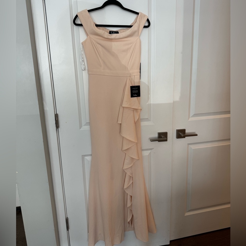 Lulu’s Mila Cream Ruffled‎ Off-the-Shoulder Maxi Dress